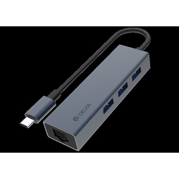 Devia EC621 Leopard USB Type-C 3.1/3xUSB 3.0 + RJ45 HUB Adapter - Grafit