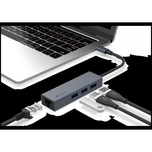 Devia EC621 Leopard USB Type-C 3.1/3xUSB 3.0 + RJ45 HUB Adapter - Grafit