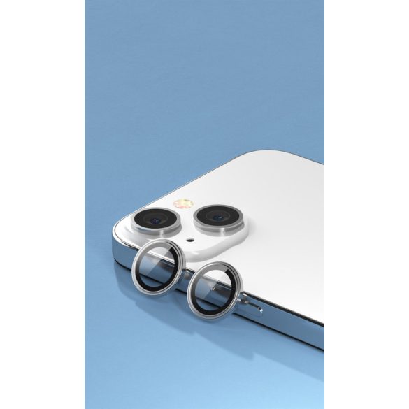 Apple iPhone 14/14 Plus Devia Peak 3D Fém Kamera Védő Üvegfólia - Ezüst