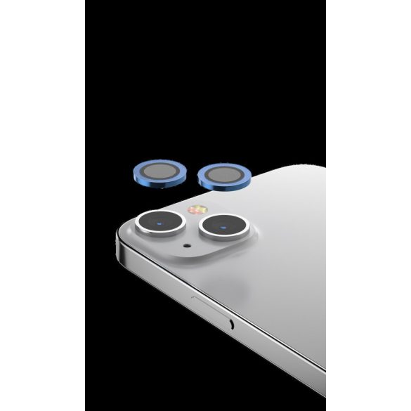 Apple iPhone 14/14 Plus Devia Peak Glitter 3D Fém Kamera Védő Üvegfólia - Kék