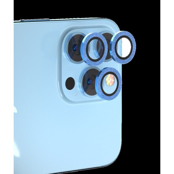 Apple iPhone 14 Pro/14 Pro Max Devia Peak Glitter 3D Fém Kamera Védő Üvegfólia - Ezüst