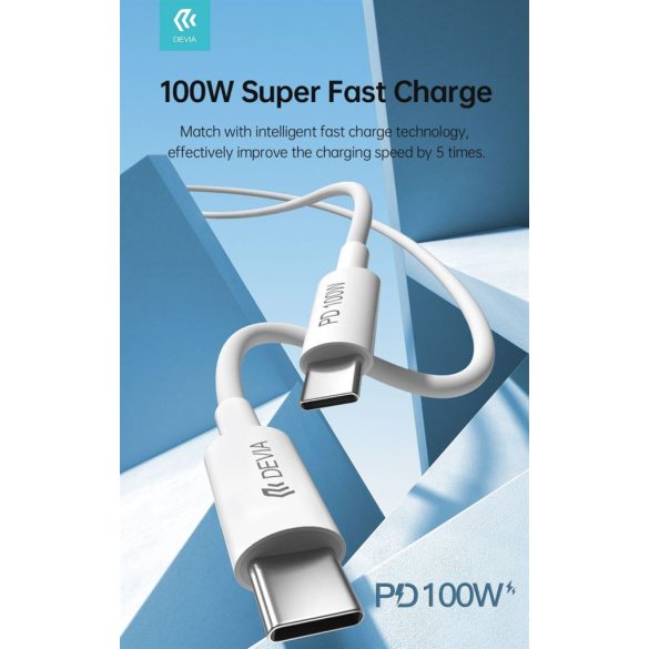 DEVIA EC317 Smart PD 100W USB Type-C 1.5M Adatkábel - Fehér