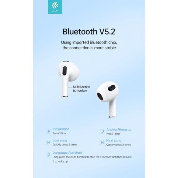 Devia EM410 Kintone Pods3 TWS Bluetooth 5.2 Headset - Fehér