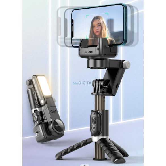 Devia Q18 Tripod Stand Multifunkciós Wireless Gimbal Selfie Bot - Fekete