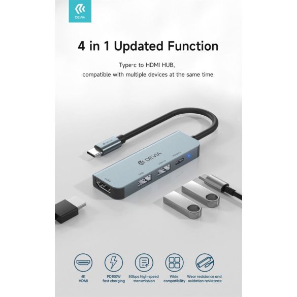 Devia EC136 Leopard USB Type-C 3.1/HDMI 4in1 Multi HUB Adapter - Grafit