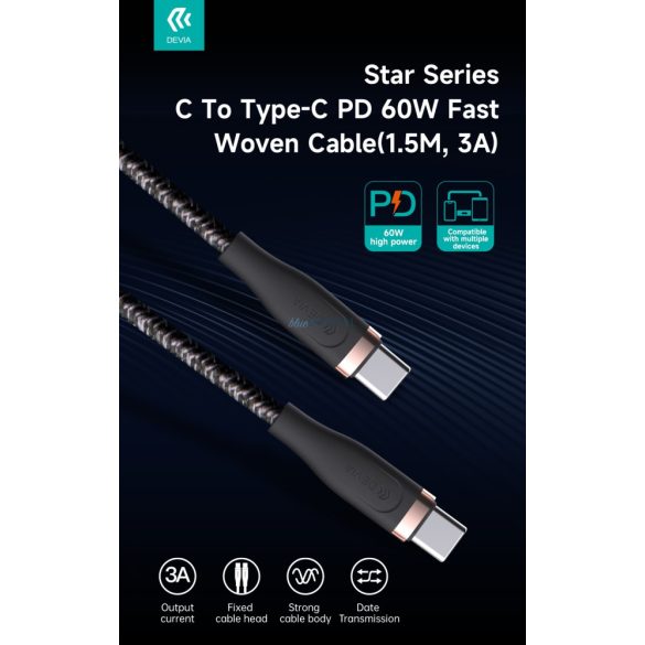 DEVIA EC320 Star PD 60W USB Type-C 1.5M Adatkábel - Fehér