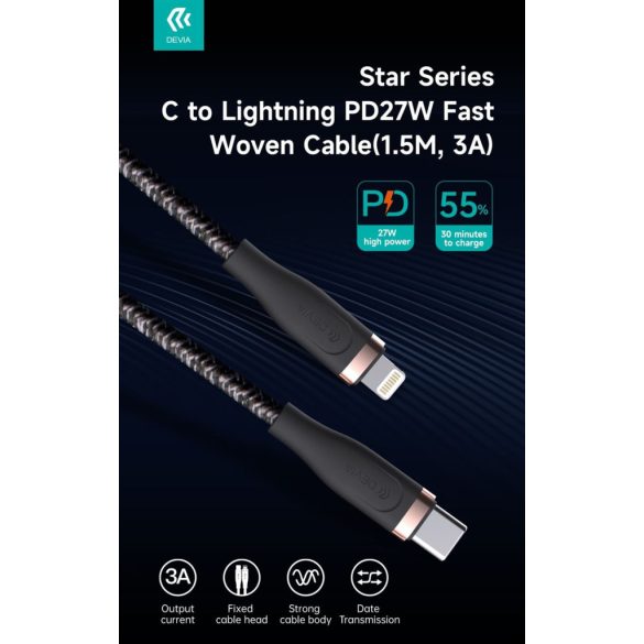 DEVIA EC418 Star PD 27W Lightning 1.5M Adatkábel - Fehér