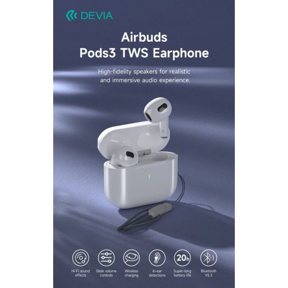 Devia Airbuds Pods3 TWS Bluetooth 5.2 Headset - Fehér