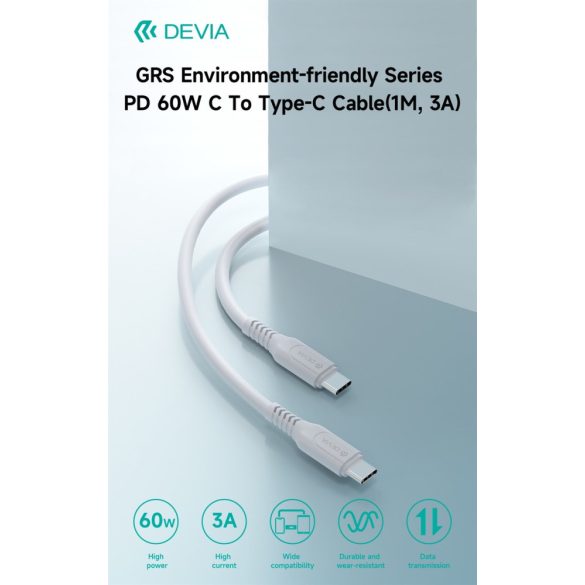 DEVIA EC636 GRS PD 60W USB Type-C 1M Adatkábel - Fehér