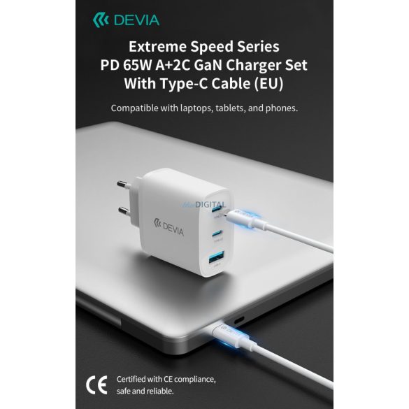 Devia RCE-3005CL Smart PD 30W GaN Hálózati Töltőfej + USB Type-C PD Kábel- Fehér