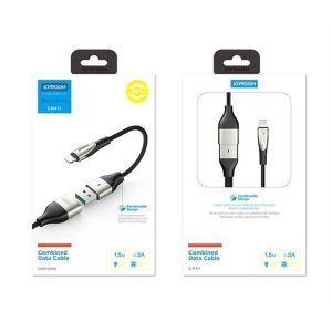 Joyroom S-M411 3A Micro USB 0.3M Adatkábel +1.2M USB Hosszabító - Fekete