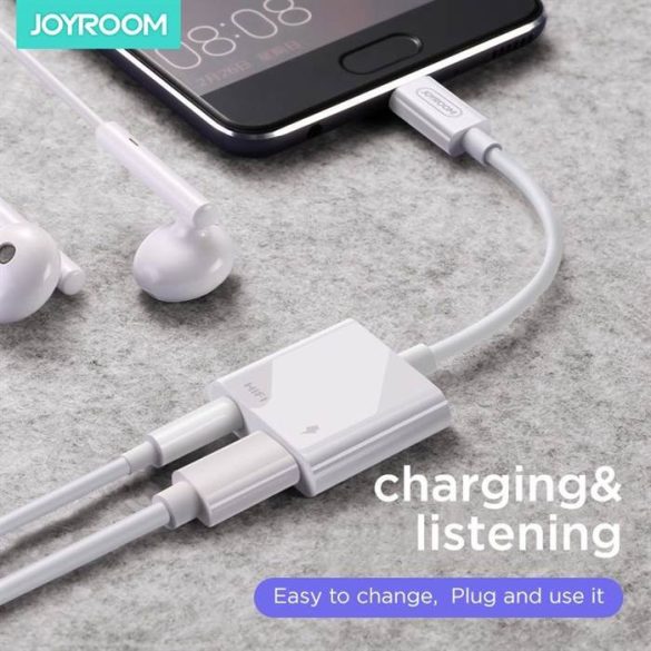 JOYROOM SH-C1 Ben 3.5 Jack/USB Type-C Audió és PD Töltő Adapter - Fehér