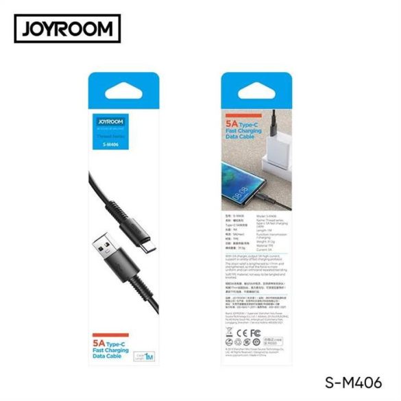 Joyroom S-M406 Thread USB Type-C 2.4A 1M Adatkábel - Fehér