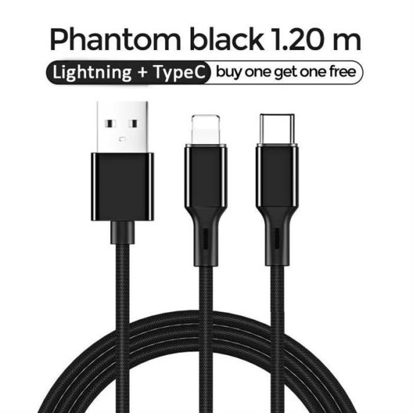 Joyroom S-L422 Prime 2in1 3A Lightning/Type-C 1.2M Adatkábel - Fekete