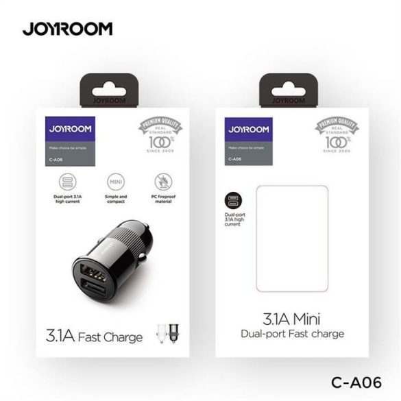 Joyroom C-A06 3.1A 2xUSB Autós Töltőfej - Fekete