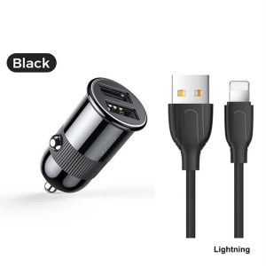 Joyroom C-A06 3.1A 2xUSB Autós Töltőfej + Lightning 1M Adatkábel - Fekete