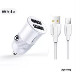   Joyroom C-A06 3.1A 2xUSB Autós Töltőfej + Lightning 1M Adatkábel - Fehér