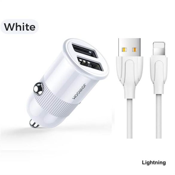 Joyroom C-A06 3.1A 2xUSB Autós Töltőfej + Lightning 1M Adatkábel - Fehér