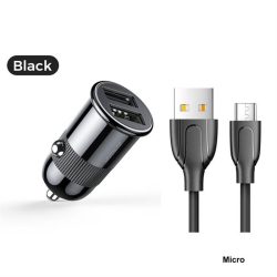   Joyroom C-A06 3.1A 2xUSB Autós Töltőfej + Micro USB 1M Adatkábel - Fekete