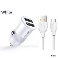   Joyroom C-A06 3.1A 2xUSB Autós Töltőfej + Micro USB 1M Adatkábel - Fehér