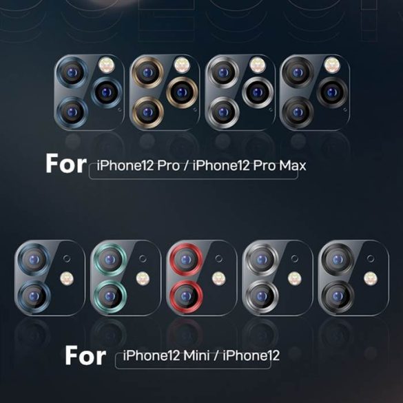 Apple iPhone 12 Pro Joyroom JR-PF688 3D Fém Kamera Védő Üvegfólia - Kék