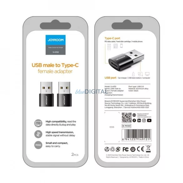 Joyroom S-H152 USB to USB Type-C Átalakító - Fekete