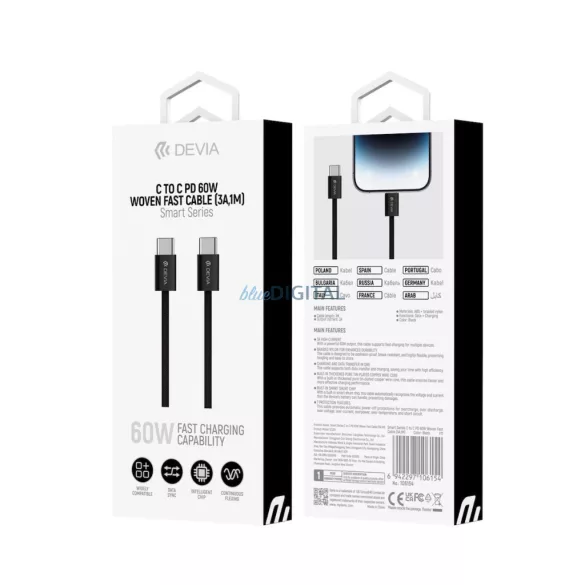 DEVIA EC325 Smart PD 60W USB Type-C 1M Adatkábel - Fekete