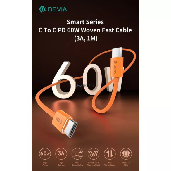 DEVIA EC325 Smart PD 60W USB Type-C 1M Adatkábel - Narancssárga
