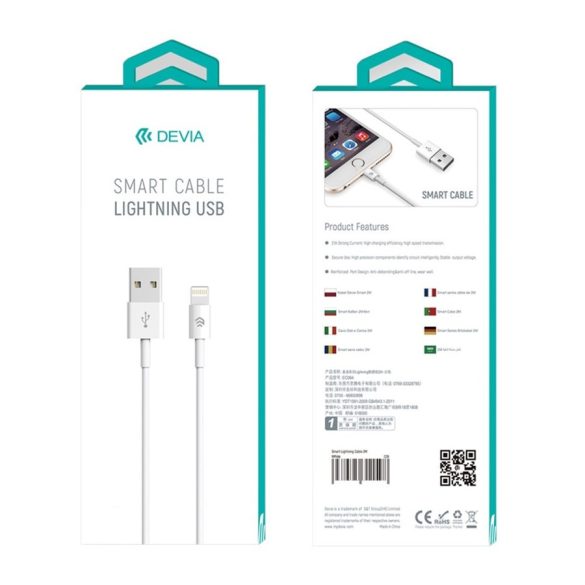 DEVIA EC080 Smart Lightning 1M Adatkábel - Fehér