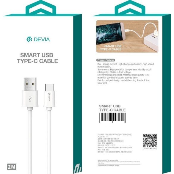 DEVIA EC082 Smart USB Type-C 1M Adatkábel - Fehér