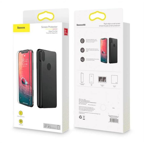 Apple iPhone XR Baseus Front+Back Üvegfólia Set - Fekete