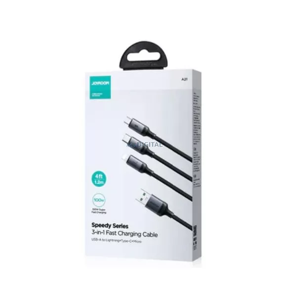 Joyroom S-A21 USB 3in1 1.2M 100W Adatkábel - Fekete