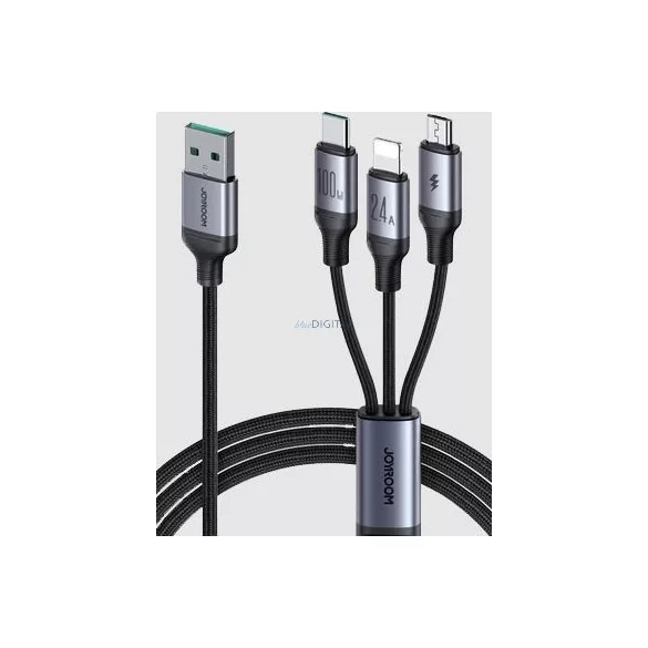 Joyroom S-A21 USB 3in1 1.2M 100W Adatkábel - Fekete
