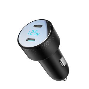 Joyroom JR-CCD02 70W 2xPD Digitális Kijelzős Autós Töltőfej - Fekete