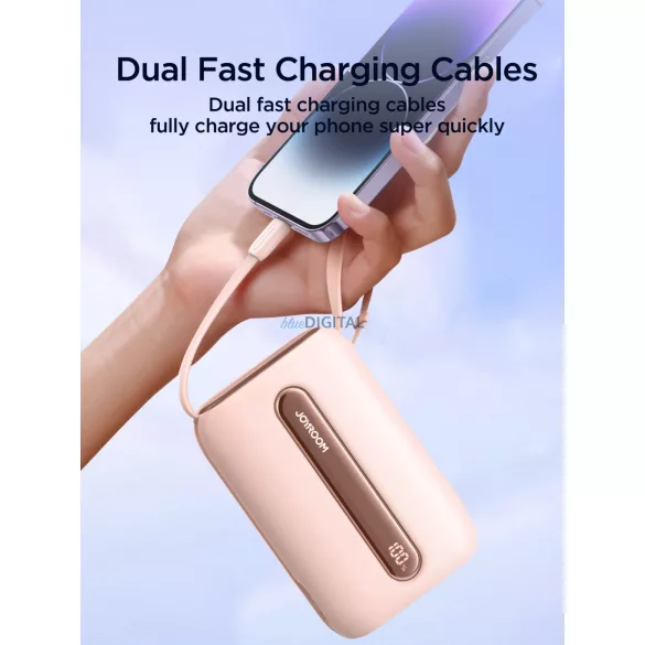 Joyroom JR-L012 Plus 20000mAh 22.5W beépített Type-C/Lightning kábeles Powerbank - Lila