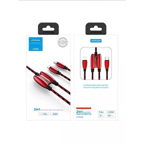 Joyroom S-M400 2in1 3.5A Lightning/USB Type-C 1.3M Adatkábel - Fekete