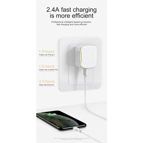 Joyroom L-A12S 2.4A 1xUSB Hálózati Töltőfej + Lightning 1M Adatkábel - Fehér