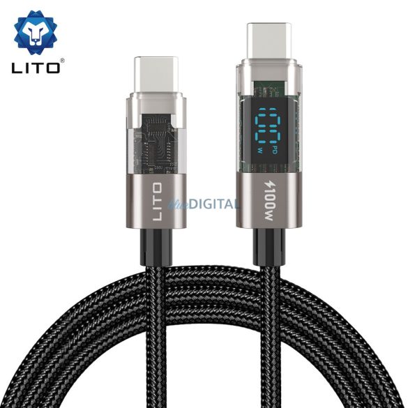 Lito LD09 Super Fast PD 100W USB Type-C 1M Digitális Adatkábel - Fekete