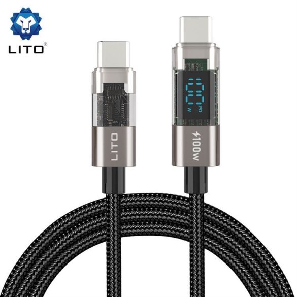 Lito LD09 Super Fast PD 100W USB Type-C 1M Digitális Adatkábel - Fekete