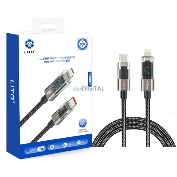 Lito LD09 Super Fast PD 100W USB Type-C 1M Digitális Adatkábel - Fekete