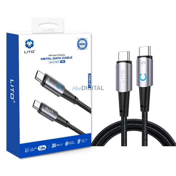 Lito LD10 Metal Data PD 60W USB Type-C 1M Adatkábel - Fekete