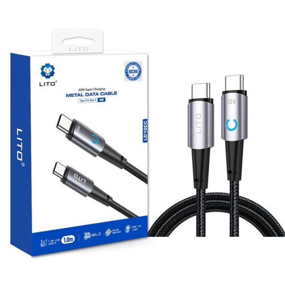 Lito LD10 Metal Data PD 60W USB Type-C 1M Adatkábel - Fekete