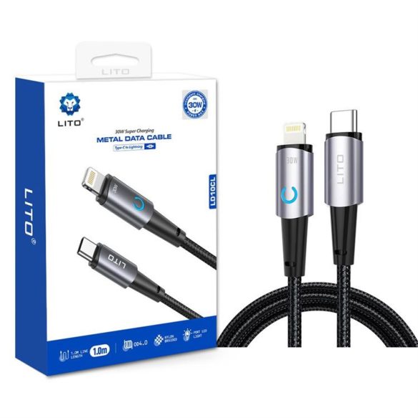 Lito LD10 Metal Data PD 60W USB Lightning 1M Adatkábel - Fekete