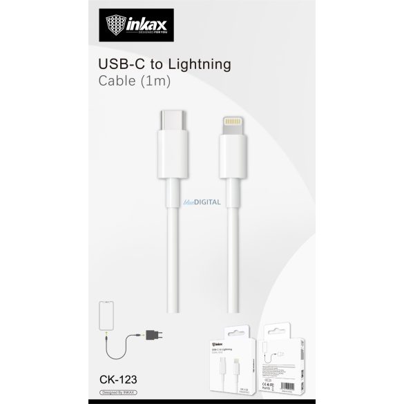 INKAX CK-123 PD Lightning 3.1A 1M Adatkábel - Fehér