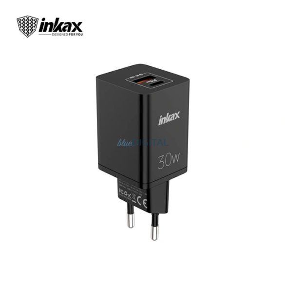 INKAX C17 PD+QC 3.0 30W PD Hálózati Töltőfej - Fekete