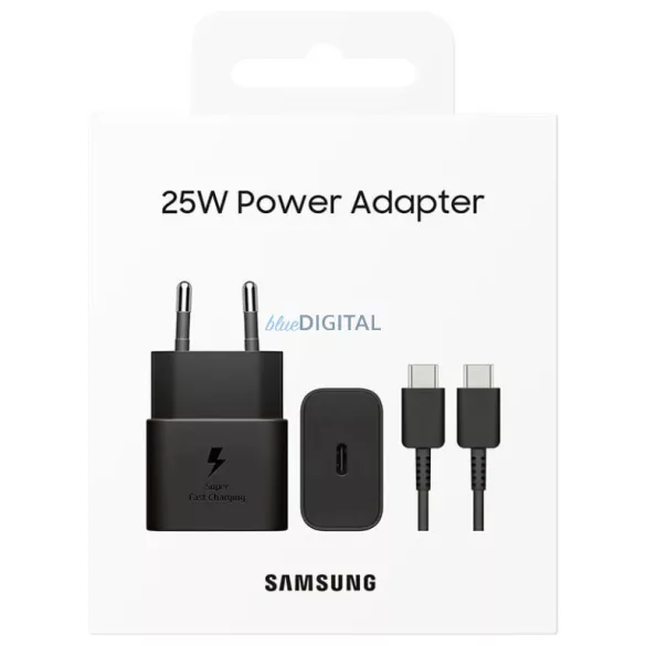 Samsung T2510 25W Blister Hálozati Töltőfej + USB-C Adatkábel - Fekete