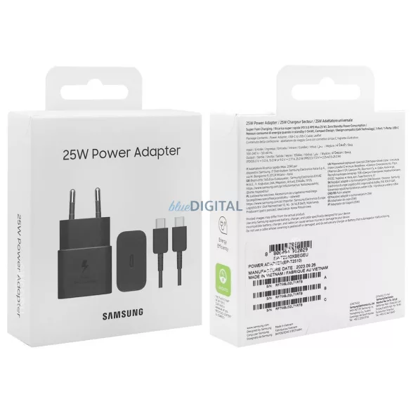 Samsung T2510 25W Blister Hálozati Töltőfej + USB-C Adatkábel - Fekete