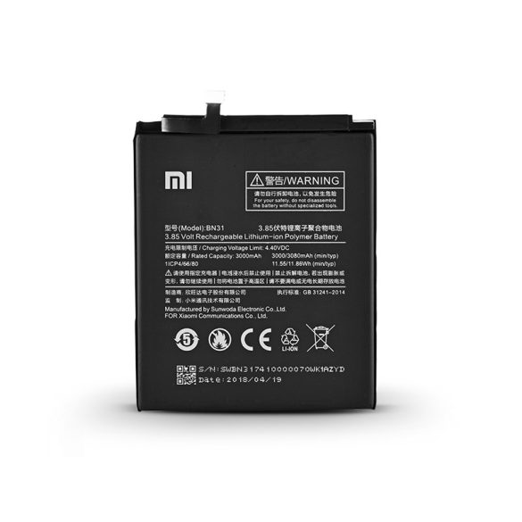 Xiaomi Redmi Note 5A/Mi A1 gyári akkumulátor - Li-polymer 3080 mAh - BN31 (ECO csomagolás)