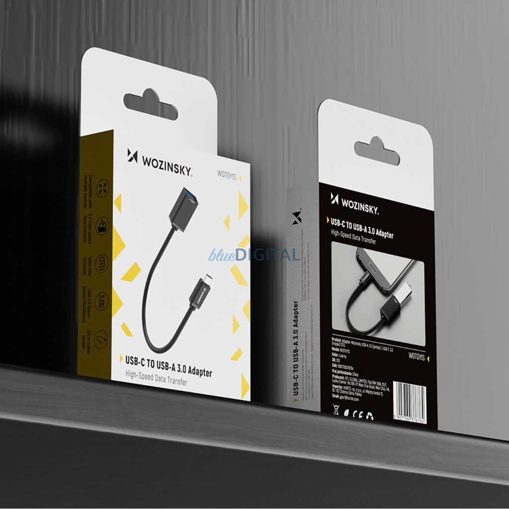 Wozinsky WOTGY1S USB-C 3.0 (férfi) - USB-A 3.0 (női) OTG adapter - Fekete