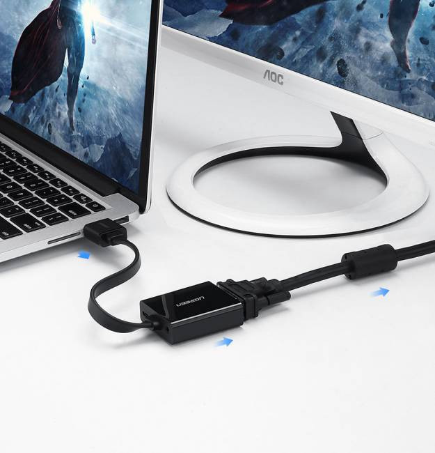 UGREEN HDMI VGA + 3,5 mm-es audio + Mirco USB átalakító Fekete
